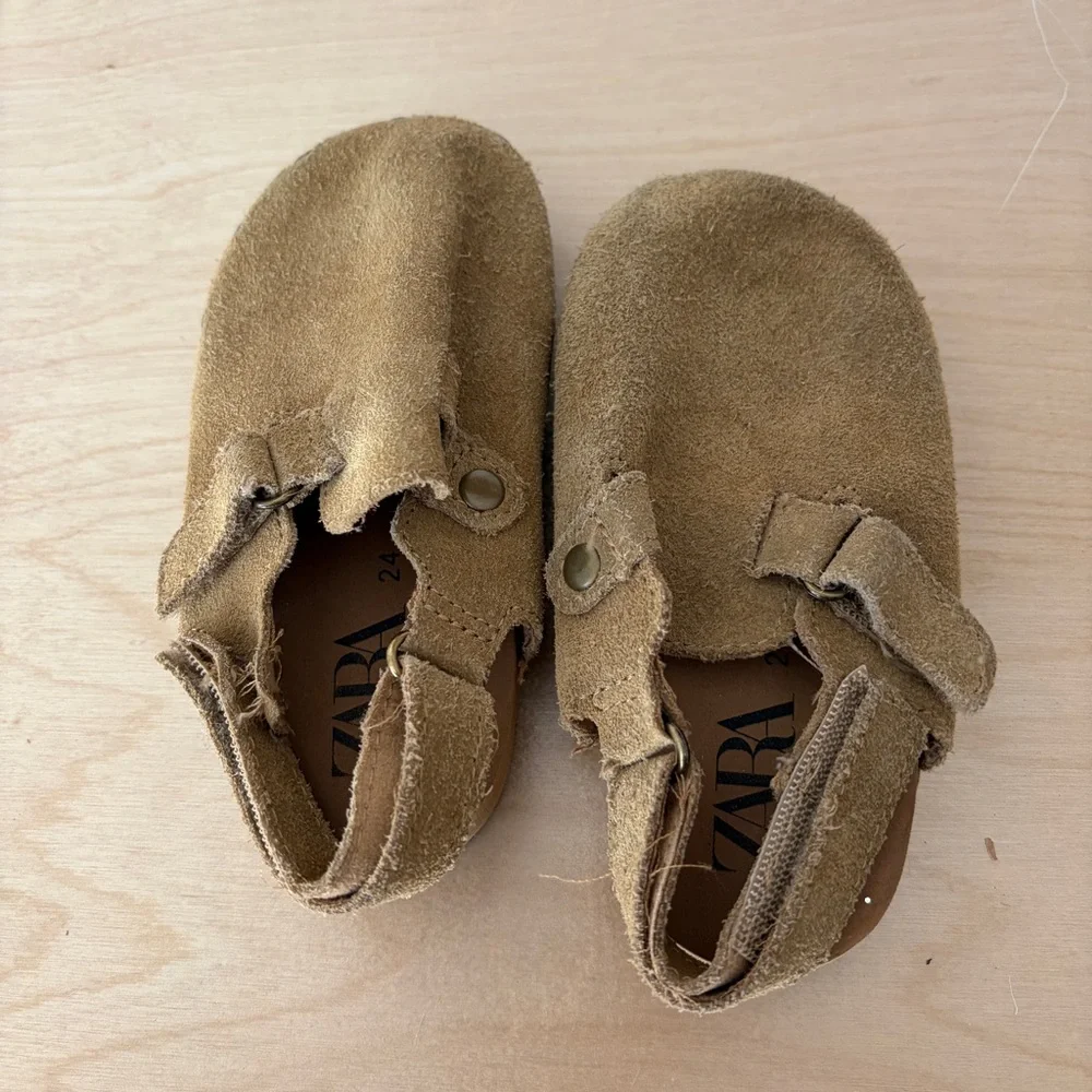 Zara kids toddler 24 suede clogs sandals mules with ankle strap